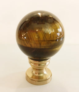TIGER EYE QUARTZ-Stone Lamp Finial-on Pedestal Base in 3 Finishes: AB, PB and CH