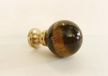 Load image into Gallery viewer, TIGER EYE QUARTZ-Stone Lamp Finial-on Pedestal Base in 3 Finishes: AB, PB and CH