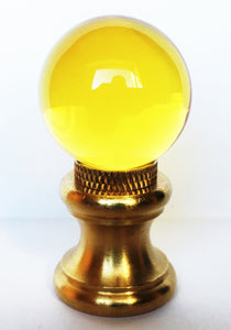 GLASS ORB-Lamp Finial-Lite Amber, Polished Brass Finish, Dual Thread