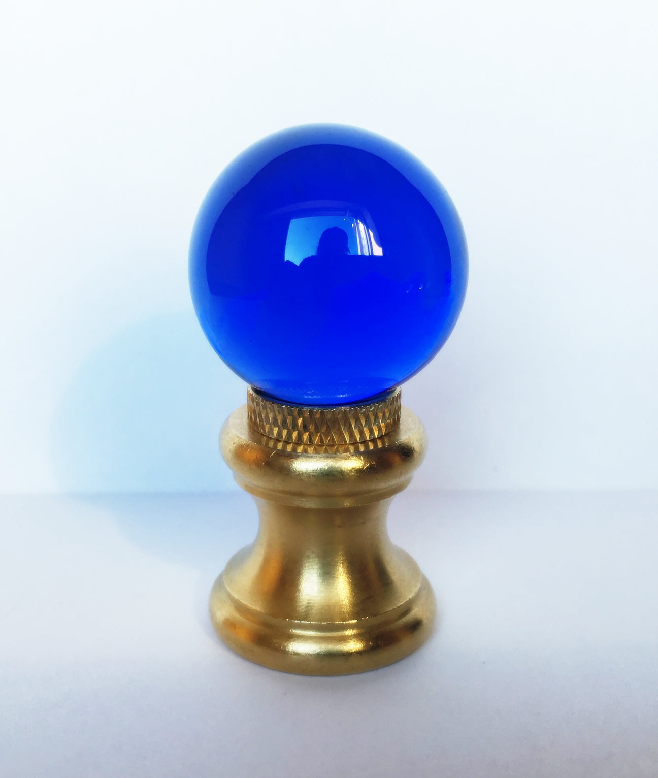 GLASS ORBLamp FinialSky Blue, Polished Brass Finish, Dual Thread Lamp Finial Designs
