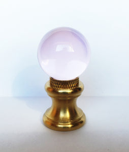 GLASS ORB-Lamp Finial-Pink, Polished Brass Finish, Dual Thread