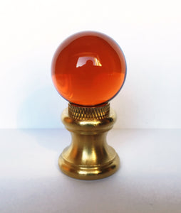 GLASS ORB-Lamp Finial-Dark Amber, Polished Brass Finish, Dual Thread