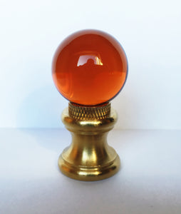 GLASS ORB-Lamp Finial-Dark Amber, Polished Brass Finish, Dual Thread