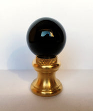 Load image into Gallery viewer, GLASS ORB-Lamp Finial-Gloss Black, Polished Brass Finish, Dual Thread