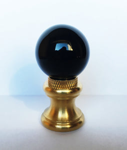 GLASS ORB-Lamp Finial-Gloss Black, Polished Brass Finish, Dual Thread