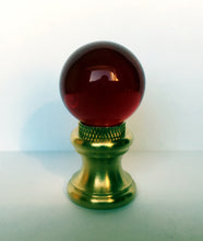 Load image into Gallery viewer, GLASS ORB-Lamp Finial-Red, Polished Brass Finish, Dual Thread
