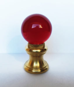 GLASS ORB-Lamp Finial-Red, Polished Brass Finish, Dual Thread