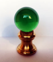 Load image into Gallery viewer, GLASS ORB-Lamp Finial-Green, Polished Brass Finish, Dual Thread