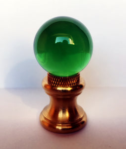 GLASS ORB-Lamp Finial-Green, Polished Brass Finish, Dual Thread