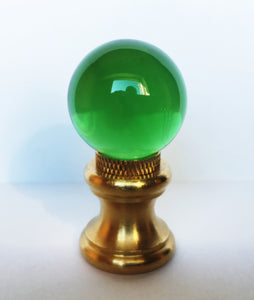GLASS ORB-Lamp Finial-Green, Polished Brass Finish, Dual Thread