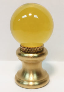 GLASS ORB-Lamp Finial-Lite Amber, Polished Brass Finish, Dual Thread