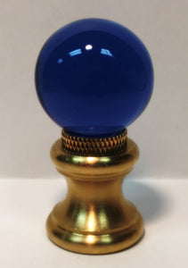 GLASS ORB-Lamp Finial-Sky Blue, Polished Brass Finish, Dual Thread