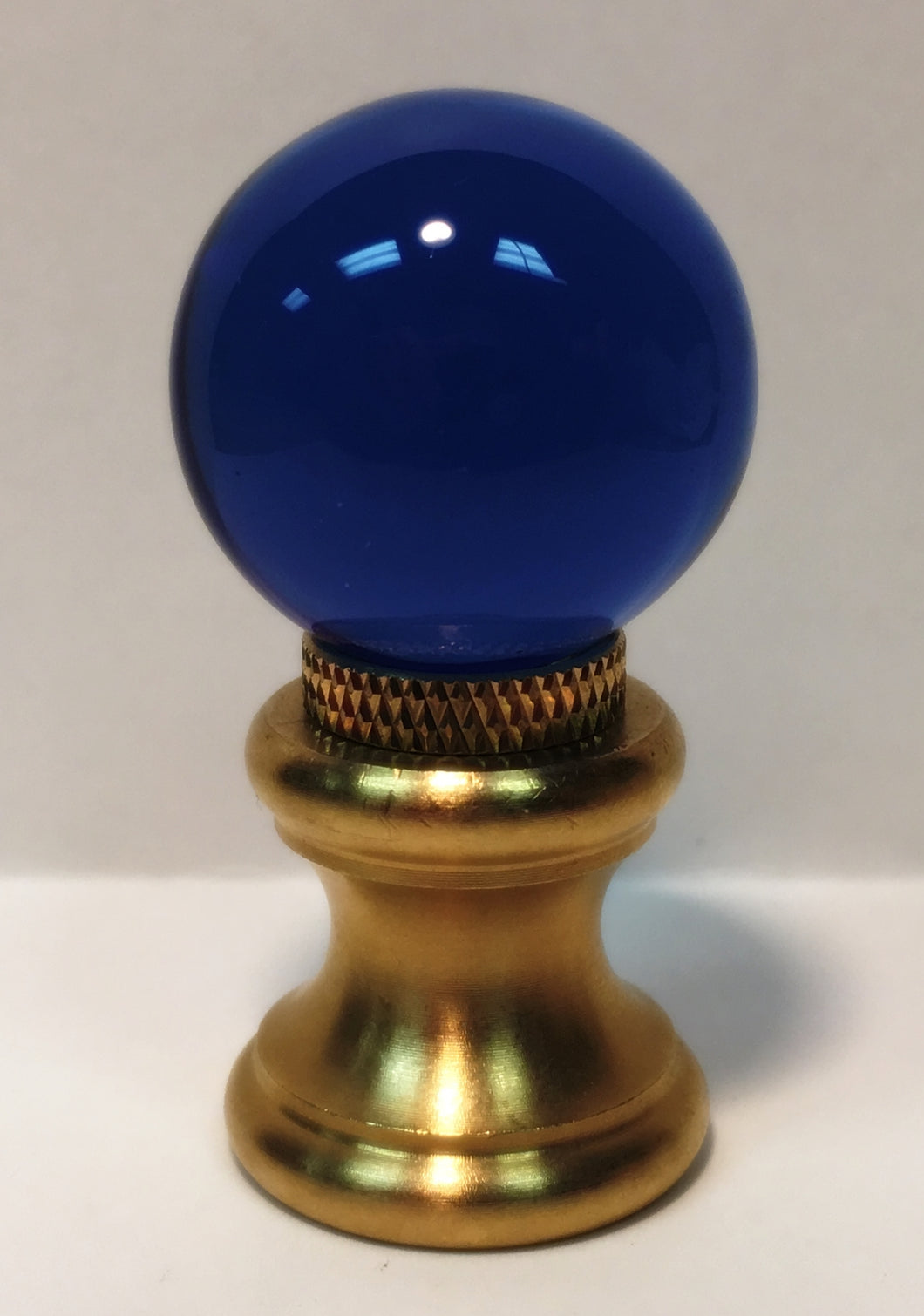 GLASS ORB-Lamp Finial-Sky Blue, Polished Brass Finish, Dual Thread