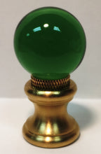 Load image into Gallery viewer, GLASS ORB-Lamp Finial-Green, Polished Brass Finish, Dual Thread