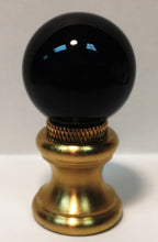Load image into Gallery viewer, GLASS ORB-Lamp Finial-Gloss Black, Polished Brass Finish, Dual Thread