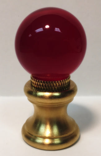 GLASS ORB-Lamp Finial-Red, Polished Brass Finish, Dual Thread