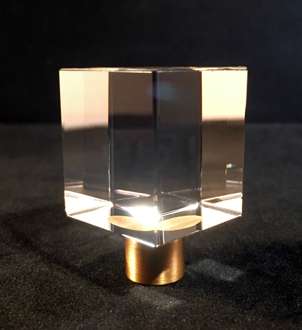MODERN CUBE Optic Glass Crystal Lamp Finial-Satin Brass Finish