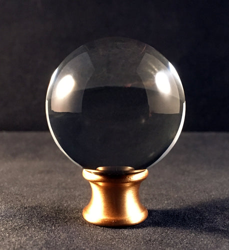 LARGE ORB Optic Glass Crystal Lamp Finial-Satin Brass Finish