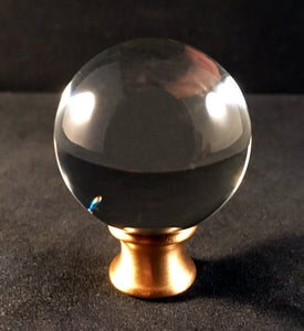 LARGE ORB Optic Glass Crystal Lamp Finial-Satin Brass Finish