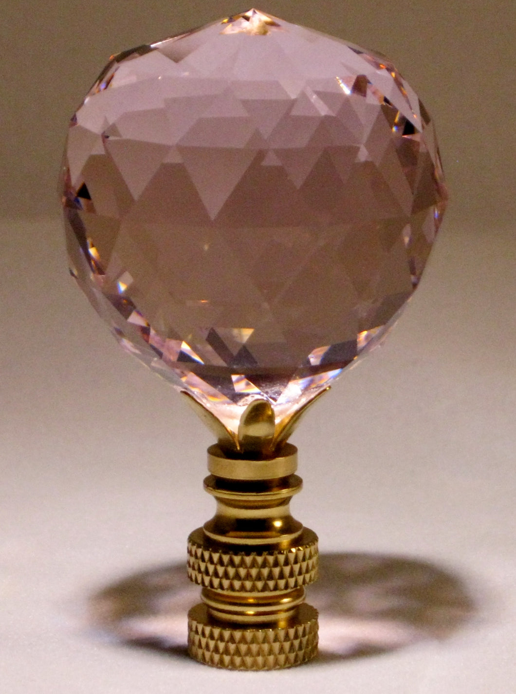 CRYSTAL FACETED BALL-Lamp Finial-Pink, Polished Brass Finish