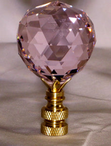 CRYSTAL FACETED BALL-Lamp Finial-Pink, Polished Brass Finish