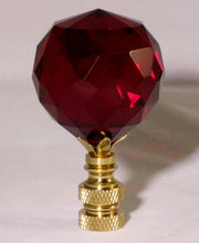 Load image into Gallery viewer, CRYSTAL FACETED BALL-Lamp Finial-Red, Polished Brass Finish