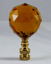 Load image into Gallery viewer, CRYSTAL FACETED BALL-Lamp Finial-Lite Amber, Polished Brass Finish