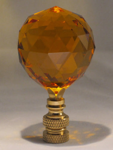 CRYSTAL FACETED BALL-Lamp Finial-Lite Amber, Polished Brass Finish