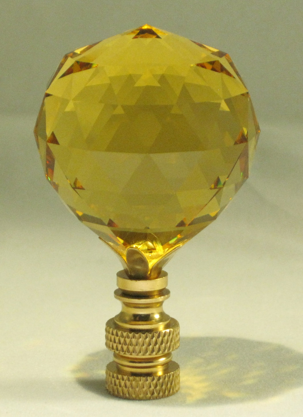 CRYSTAL FACETED BALL-Lamp Finial-Golden Topaz, Polished Brass Finish