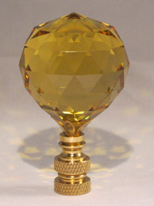 CRYSTAL FACETED BALL-Lamp Finial-Golden Topaz, Polished Brass Finish