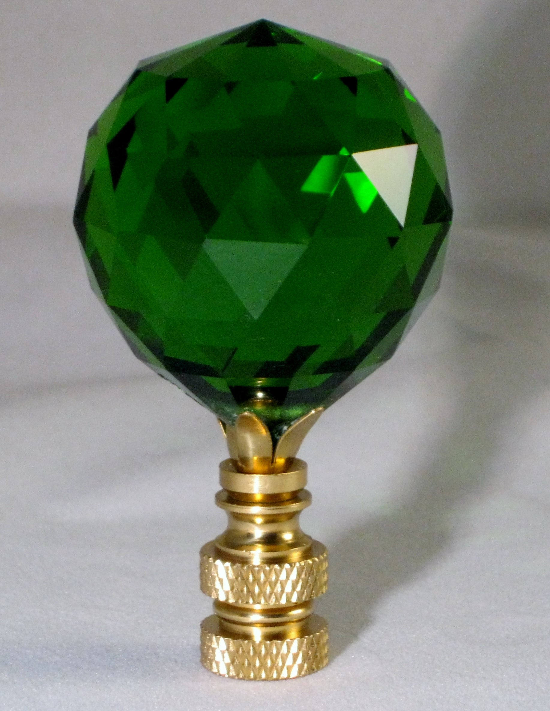 CRYSTAL FACETED BALLLamp FinialGreen, Polished Brass Finish Lamp Finial Designs
