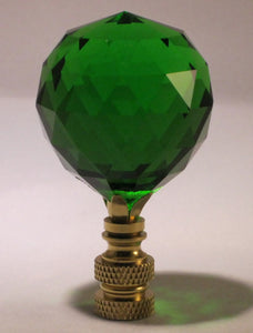 CRYSTAL FACETED BALL-Lamp Finial-Green, Polished Brass Finish
