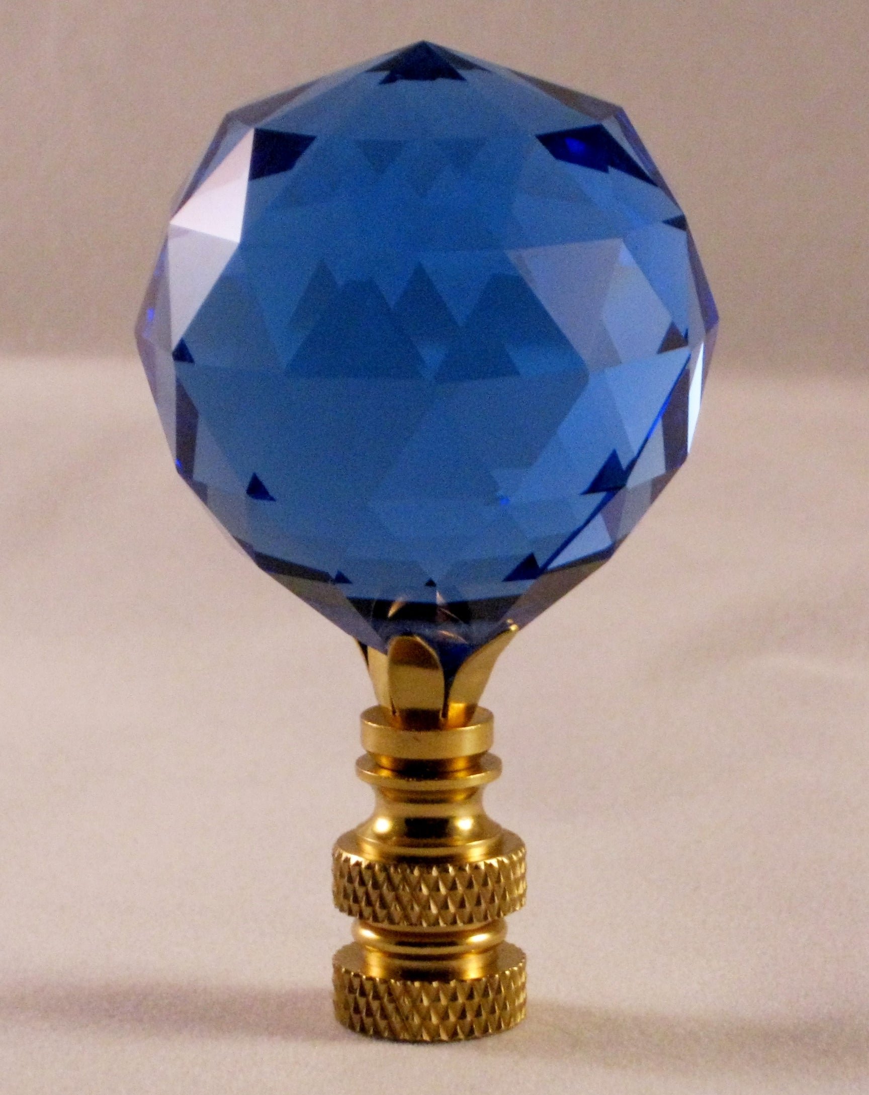 CRYSTAL FACETED BALLLamp FinialSky Blue, Polished Brass Finish Lamp Finial Designs