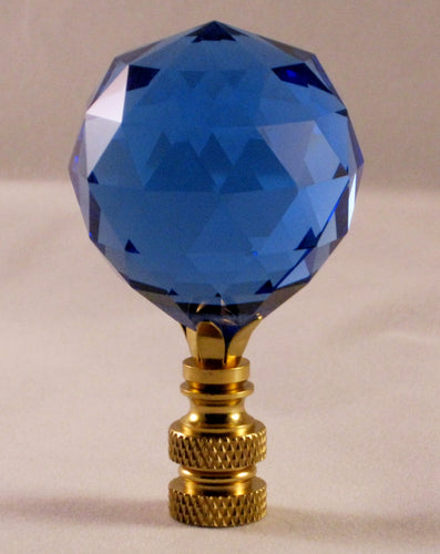 CRYSTAL FACETED BALL-Lamp Finial-Sky Blue, Polished Brass Finish