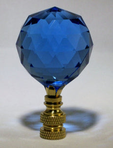 CRYSTAL FACETED BALL-Lamp Finial-Sky Blue, Polished Brass Finish