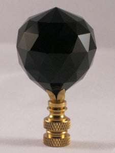 CRYSTAL FACETED BALL-Lamp Finial-Black, Polished Brass Finish