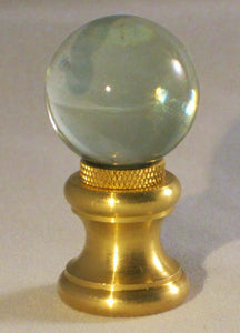 GLASS ORB-Lamp Finial-Clear, Polished Brass Finish, Dual Thread