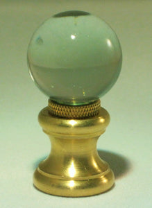 GLASS ORB-Lamp Finial-Clear, Polished Brass Finish, Dual Thread