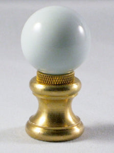 GLASS ORB-Lamp Finial-Gloss White, Polished Brass Finish, Dual Thread