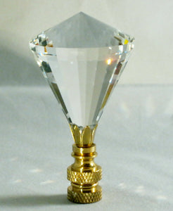 CRYSTAL DIAMOND-Lamp Finial-Clear, Polished Brass Finish