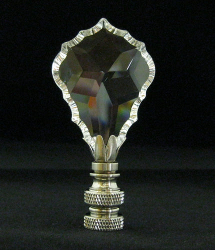 CRYSTAL MAPLE LEAF-Lamp Finial-Small-Clear, Satin Nickel Finish