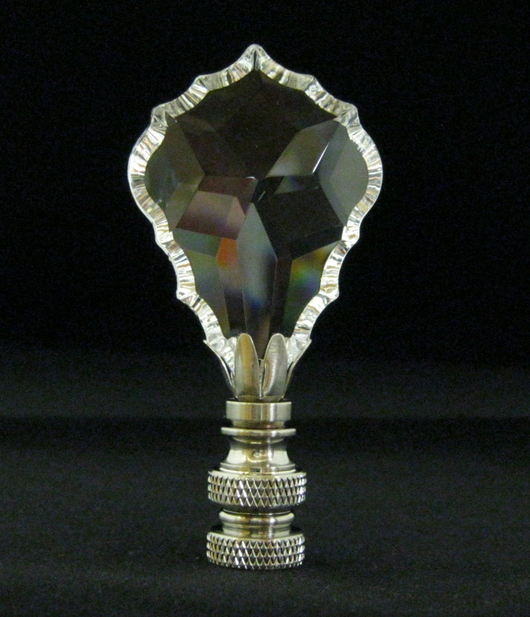 CRYSTAL MAPLE LEAF-Lamp Finial-Small-Clear, Satin Nickel Finish