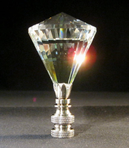 CRYSTAL DIAMOND-Lamp Finial-Clear, Satin Nickel Finish