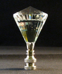 CRYSTAL DIAMOND-Lamp Finial-Clear, Satin Nickel Finish