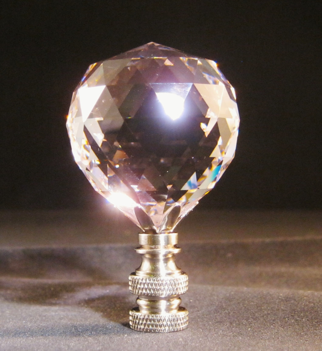 CRYSTAL FACETED BALL-Lamp Finial-Pink, Satin Nickel Finish