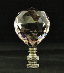 CRYSTAL FACETED BALL-Lamp Finial-Pink, Satin Nickel Finish