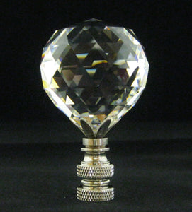 CRYSTAL FACETED BALL-Lamp Finial-Clear, Satin Nickel Finish