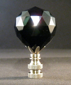 CRYSTAL FACETED BALL-Lamp Finial-Black, Satin Nickel Finish