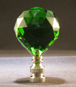 CRYSTAL FACETED BALL-Lamp Finial-Green, Satin Nickel Finish
