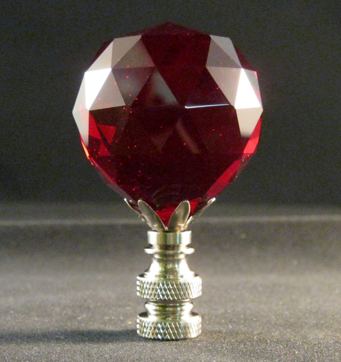 CRYSTAL FACETED BALLLamp FinialRed, Satin Nickel Finish Lamp Finial Designs